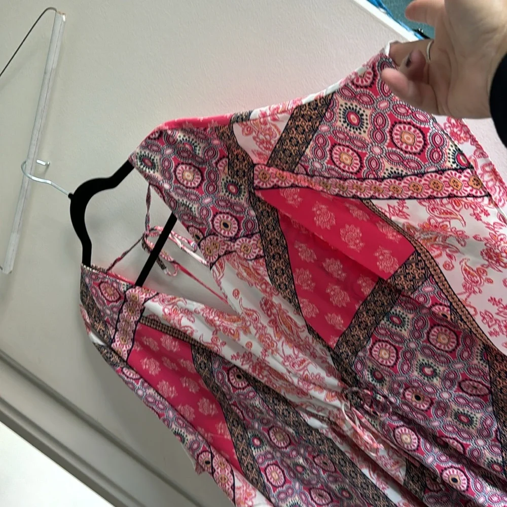 Handkerchief romper, pink print, one piece, pull-on, draw-string - Picture 3 of 4